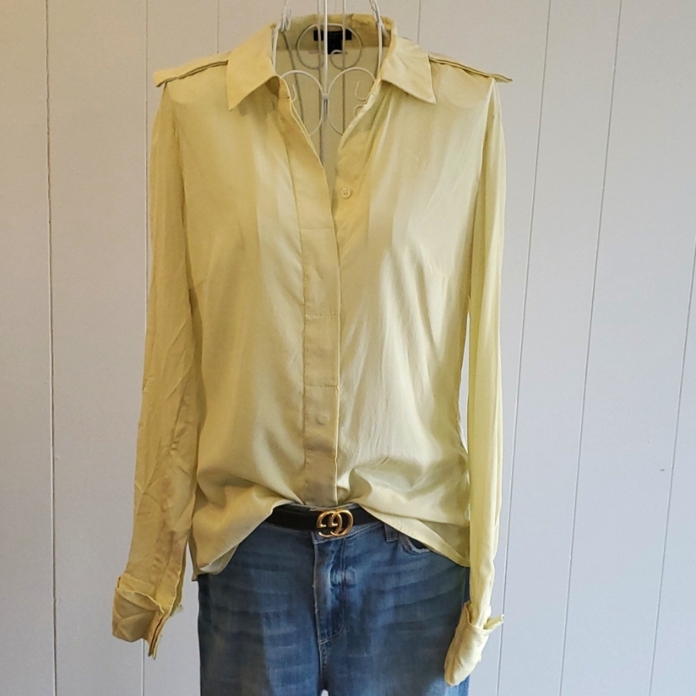 NWOT Ann Taylor Women's Silk Button Down Shirt Light Yellow Sz 6